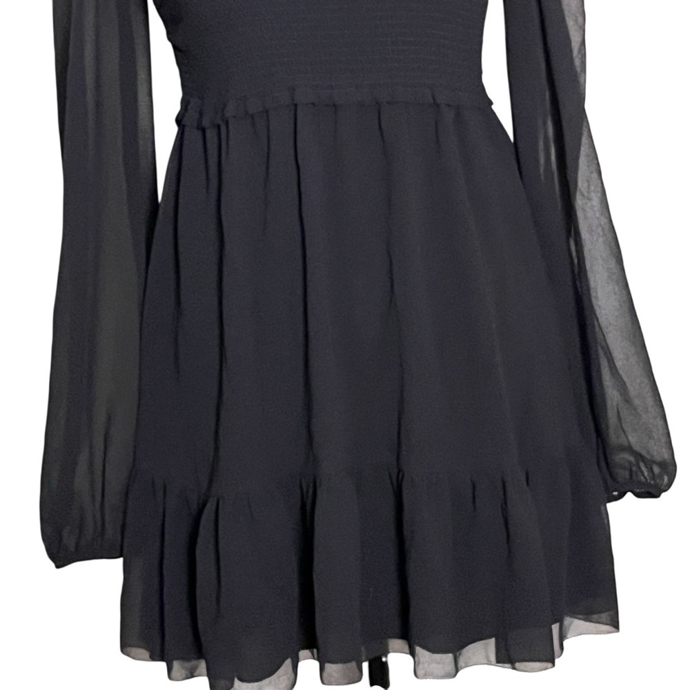 Aritzia Wilfred New Tempest Smocked Chiffon Black Mini Blouson Dress — Small - Picture 5 of 14